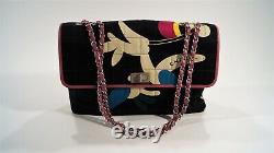 2000 Special Edition CHANEL Black Quilted Multi-color Floral Silk Jumbo Flap Bag