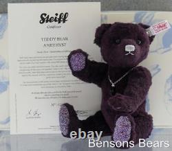 Steiff 2013 Swarovski Amethyst Necklace Bear Dark Purple Silk Fur Ean 035159