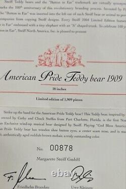 Steiff 667398 American Pride Teddy 1909 Musical Limited Edition COA & Bag