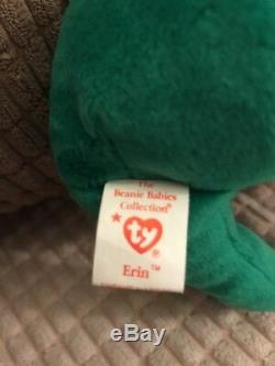 Ty Original Beanie Babies'Erin' Green Bear with errors. Limited Edition